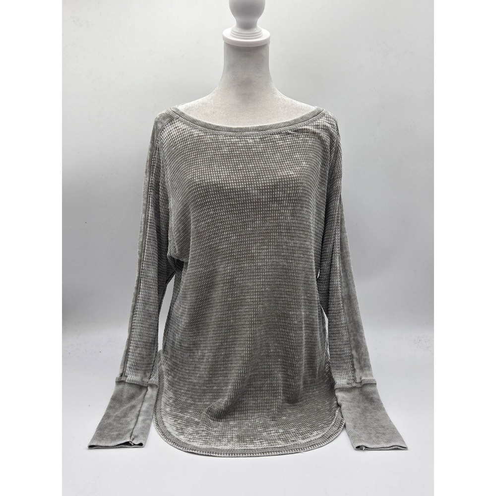Project Social T Small Gray Acid Wash Waffle Knit Long Sleeve Top 101-897